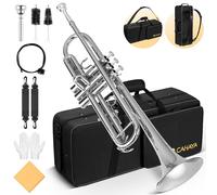 CAHAYA Set di tromba standard in Sib: strumento per tromba in ottone con custodia rigida 7C Bocchino Guanti per principianti o avanzati per orchestra studentesca argento