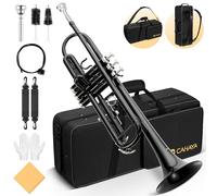 CAHAYA Set di tromba standard in Sib: strumento per tromba per studenti in ottone con custodia rigida 7C Bocchino Guanti per principianti o avanzati orchestra per studenti orchestra nero
