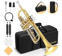 CAHAYA Set Standard per Tromba in Sib: Tromba per Principianti e Studenti - In Ottone, con Custodia Rigida, Bocchino 7C, Guanti e Kit di Pulizia, Dorata
