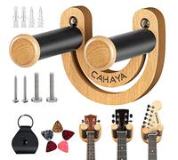 CAHAYA Supporto da parete per chitarra con gancio regolabile a forma di U con 5 plettri e 1 tasca per plettri acustici e bassi banjo ukulele mandolino CY0297