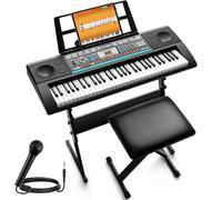 CAHAYA Tastiera Musicale 61 Tasti - Set di Pianoforte Elettrico per Principianti con Supporto, Sgabello, 1 Microfono, Altoparlanti Integrati, 3 Modalità Didattiche, Tastiera Elettronica Portatile con