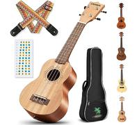 CAHAYA Ukulele 53,3 cm Starter Kit Principiante con Gig Bag, Cinturino Arcobaleno, Adesivi per Tastiera, per Adulti e Bambini, Mogano CY0068