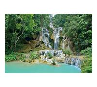 Caheansi 2,4 x 1,8 m Cascata Sfondo verde Foresta Giungla Piante Montagna Rocce che scorre acqua lago fiume natura paesaggio fotografia sfondo per decorazioni murali Ritratto Photo Booth Puntelli