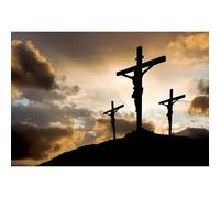 Caheansi 3,7 x 2,4 m Gesù Cristo Croce Sfondo Pasqua Tre Croci sulla Montagna Alba Tramonto Cielo Sfondo Cristiano Crocifissione Sepolcro Credenza religiosa Chiesa Eventi Decorazioni Foto Puntelli
