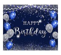 Caheansi 3 x 2,4 m blu compleanno sfondo blu royal glitter argento pois palloncini bandiere nastri buon compleanno fotografia sfondo festa di compleanno banner decorazioni foto puntelli