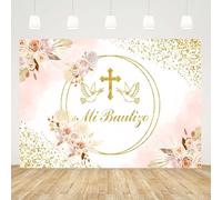Caheansi 3 x 2,4 m Boho Mi Bautizo sfondo rosa floreale messicano battesimo festa battesimo neonato baby shower sfondo fotografia Dio benedica ragazza prima comunione banner decorazioni foto puntelli