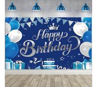 Caheansi 3 x 2 m blu Happy Birthday sfondo blu glitter argento puntini palloncini compleanno fotografia sfondo ragazzi uomini festa di compleanno banner decorazioni torta tavolo foto puntelli