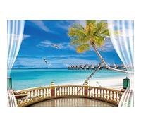 Caheansi 3 x 2 m estate spiaggia tropicale sfondo paradiso spiaggia villa terrazza scena blu oceano mare isola palme sfondo fotografia ritratto foto stand puntelli