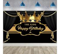 Caheansi 3 x 2 m Nero Compleanno Sfondo Oro e Nero Tenda Corona Gemma Il Re Buon Compleanno Fotografia Sfondo Ragazzi Festa di Compleanno Banner Decorazioni Photo Booth Puntelli