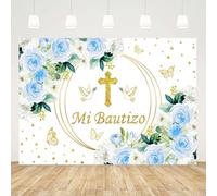 Caheansi 4,6 x 3 m Mi Bautizo sfondo blu floreale messicano battesimo festa battesimo neonato baby shower fotografia sfondo dio benedica ragazzo prima comunione banner decorazioni foto puntelli