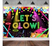 Caheansi Let's Glow - Sfondo fotografico colorato con graffiti al neon, 3,7 x 2,4 m, per ragazzi e ragazze, a tema neon, per feste di compleanno, decorazioni per cabina fotografica
