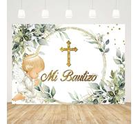 Caheansi Sfondo Mi Bautizo 1,5 x 1,2 m, verde salvia, eucalipto, Dio, benedizione, angelo, verde, battesimo, fotografia, sfondo per battesimo messicano, neonato, baby shower, feste, striscioni