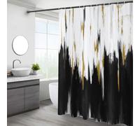 Caheansi Tenda da doccia in bianco e nero, con pennellate in oro bianco e nero, graffiti, pittura a olio, arte moderna, astratta, tenda da bagno, tessuto impermeabile, lavabile in lavatrice con ganci,