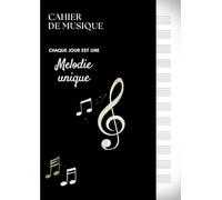 Cahier de musique avec portée A4 noir: carnet de composition musicale grand format avec plus de 100 pages numérotées, 12 portées par page, index personnalisable, avec citation motivationnelle.