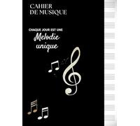 Cahier de musique avec portée A4 noir: carnet de composition musicale grand format avec plus de 100 pages numérotées, 12 portées par page, index personnalisable, avec citation motivationnelle.