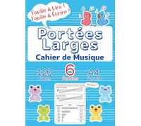 Cahier de Musique avec Portées Larges pour Enfants - Format A4 -: Papier Musique Vierge : 6 Portées Larges, Guide Débutant, Bleu (Édition Française)