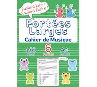 Cahier de Musique avec Portées Larges pour Enfants - Format A4 -: Papier Musique Vierge : 6 Portées Larges, Guide Débutant,Vert (Édition Française)