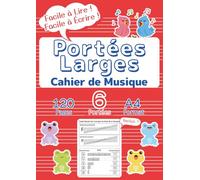 Cahier de Musique avec Portées Larges pour Enfants - Format A4 -: Papier Musique Vierge : 6 Portées Larges, Guide Débutant, Rouge (Édition Française)