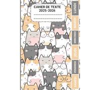 CAHIER DE TEXTE 2025 2026 CHAT: Pour filles et garçons | Pratique pour toutes les matières ; format A5 avec coloriage thème rentrée scolaire