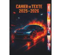 Cahier de Texte 2025 2026 Voiture de Course : Du CP au CM2 (CE1, CE2, CM1) - Pour filles et garçons - Utile dans toutes les matières pour une rentrée organisée, Motif Voiture de Rallye.