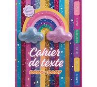 Cahier de texte 2026-2027: Version DELUXE 146 pages - Devoirs et leçons - Couleur - pailleté - filles -17 x 22 cm - Ecole - Collège - Enfants Primaire ... repère de couleur découpables pour les jours