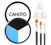 CAHOTO Colore nero, bianco, blu, 3 colori, per viso e corpo, con spugna e | SFX - Kit trucco impermeabile 3 in 1 in crema per Halloween, per scheletro, teschio, pagliaccio, carnevale, teatro