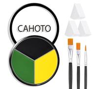 CAHOTO Pittura per viso e corpo, 3 colori, nero, giallo, verde, con spugna | SFX - Kit trucco impermeabile 3 in 1 in crema per Halloween, per strega, mostri, carnevale, teatro, giochi sportivi, cosplay