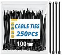 Caianwin 250 fascette stringicavo 2,5 mm x 100 mm, resistenza alla trazione fino a 8 kg, in nylon nero per industria, giardinaggio, industria dei cavi