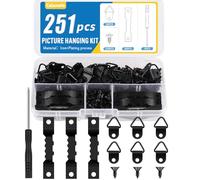 Caianwin Kit da 251 pezzi, ganci da parete per appendere quadri, set di ganci per quadri con denti a sega, anello a D, viti, strumenti per appendere cornici, dipinti, specchi (nero)