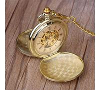 CAIDAI&YL Orologi Full Double Hunter Orologi da Tasca Meccanici Uomo Donna Catena per Orologio da Tasca, Doppia Apertura in Oro