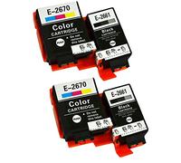 Caidi® cartucce d'inchiostro compatibili Epson 266, 267, T2661, T2670, ricambio per stampante Epson Workfore WF-100 W 4x(2 Noir,2 Tri-couleur) Nero