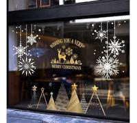 Caiery 300 pezzi Adesivi per finestre Renne e fiocchi di neve per Natale, fiocchi di neve, adesivi per finestre, decorazione natalizia, fantastici adesivi statici in PVC