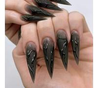 Caiguoer 24 pezzi di pizzo nero halloween unghie finte croce unghie finte per donne e ragazze (B)