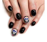 Caiguoer 24 Pz Fantasma Zucca Cobweb Halloween Chiodi Falsi Teschio Scuro Breve Chiodi Falsi Stampa su Unghie per Donne e Ragazze (B, 1)