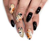 Caiguoer 24 Pz Fantasma Zucca Cobweb Halloween Chiodi Falsi Teschio Scuro Breve Chiodi Falsi Stampa su Unghie per Donne e Ragazze (D, 1)