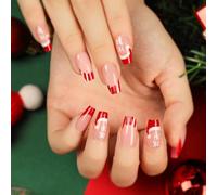 Caiguoer 24 Pz Natale Chiodi Falsi Rosso Corto Quadrato Chiodi Falsi Santa Fiocco di Neve Elk Press sulle Unghie per la Donna (A)