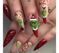 Caiguoer 24 Pz Natale Chiodi Falsi Rosso Lungo Chiodi Falsi Santa Hat Stampa su Chiodi per la Donna (C)