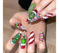Caiguoer 24 Pz Natale Chiodi Falsi Rosso Lungo Chiodi Falsi Santa Hat Stampa su Chiodi per la Donna (B)