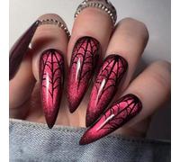 Caiguoer 24 unghie finte per Halloween Pointed Red Fake Nails Gradient False Nail Dark Long Press on Nails for Women and Girls (A)