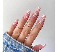 Caiguoer 24 unghie finte quadrate a forma di fiore, unghie lunghe a pressione, per donne e ragazze