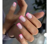 Caiguoer 24 unghie finte quadrate francesi, corte, colore rosso rosa, per donne e ragazze
