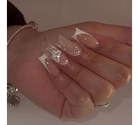 Caiguoer 24 unghie finte quadrate lunghe, a pressione, per donne e ragazze (C)