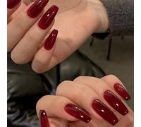 Caiguoer 24 unghie finte rosse, lunghe, quadrate, a pressione, per donne e ragazze (A)