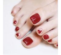 Caiguoer 24 unghie finte rosse per dita dei piedi, con motivo a cuore, per donne e ragazze (B)