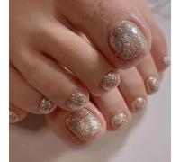 Caiguoer 24pcs Fake Toe Nails Paillette False Toe Unghie Rosa/Oro Stampa sulle Unghie dei piedi per le donne e le ragazze (A)