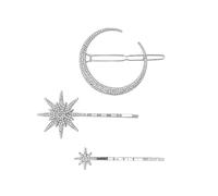Caiguoer 3Pcs Gold/Silver Moon Star Hair Clip Set Capelli Accessori per capelli nuziali Fiocchio di neve Cappello di cristallo Pin per capelli di nozze per donne e ragazze (Argento)