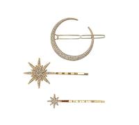 Caiguoer 3Pcs Gold/Silver Moon Star Hair Clip Set Capelli Accessori per capelli nuziali Fiocchio di neve Cappello di cristallo Pin per capelli di nozze per donne e ragazze (Oro)