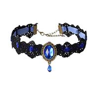 Caiguoer Black Lace Collar Catena Pendente Cristallo Collana Velluto Vintage Gem Collana Gotico Hollow Fiore Choker Gioielli Halloween Accessori per le Donne e le Ragazze (D)