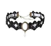 Caiguoer Black Lace Collar Catena Pendente Cristallo Collana Velluto Vintage Gem Collana Gotico Hollow Fiore Choker Gioielli Halloween Accessori per le Donne e le Ragazze (B)