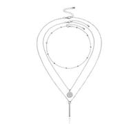 Caiguoer Bohemia Layered Collana Choker Set di Gioielli 3 Pz Oro/Argento Pendente Collana Multi strato Bar Disco Collana Lunga Collana Catena per Le Donne e Ragazze (Argento)